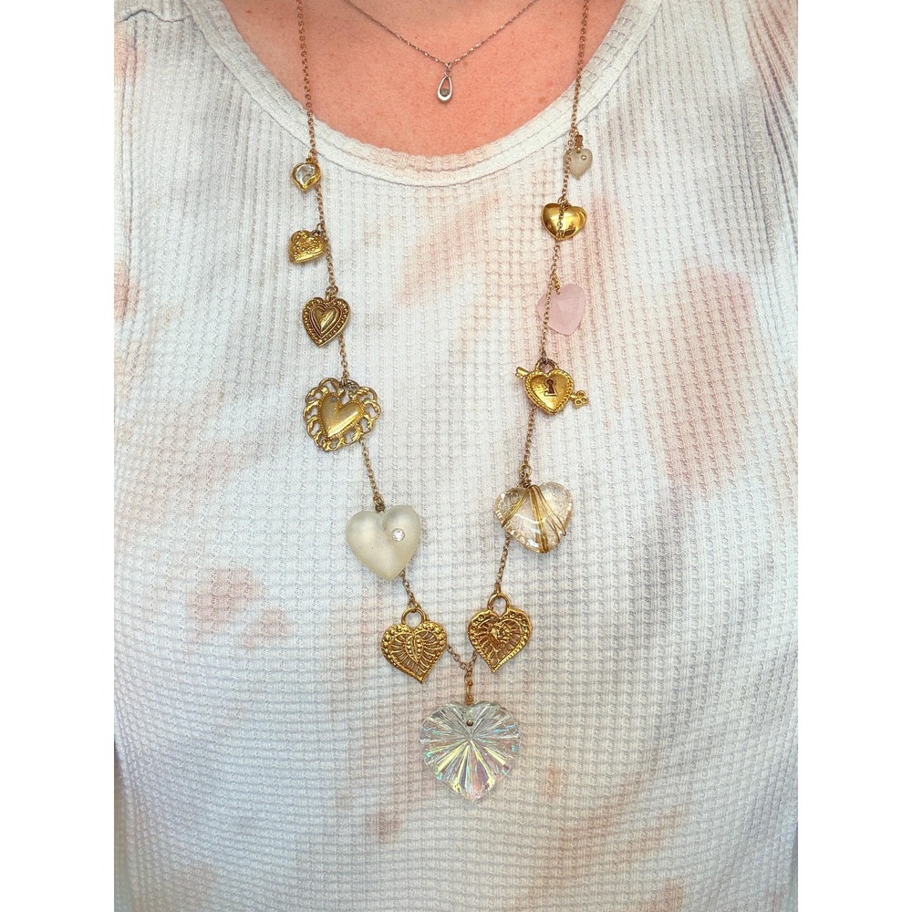 Vintage Loaded Heart Charm Necklace OOAK Assemblage - Picture 4 of 5